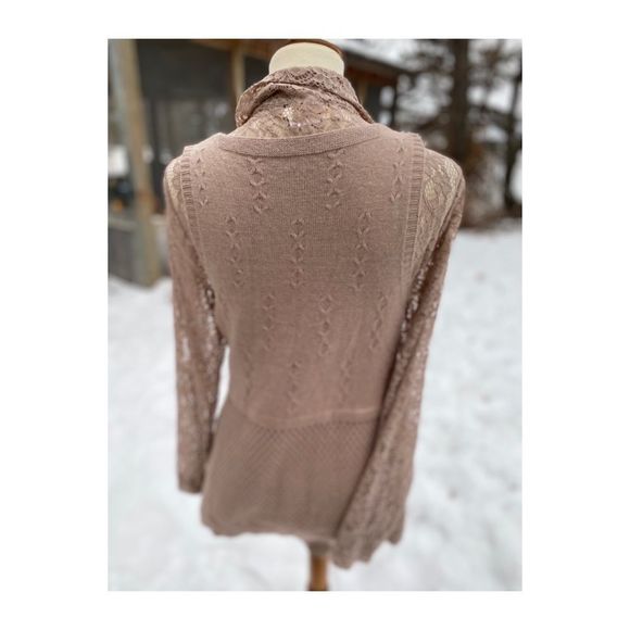 Simply Couture Set Lace Tunic Knit Sweater Vest Taupe Sz S - Picture 4 of 8